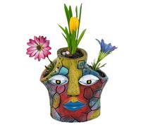 Abstract Face Flower Pot - Artistic Vase Ornament With Bust, Resin Sculpture For Succulents | Carved Display For Balcony And Garden Decor, Craft Stand For Head Statue