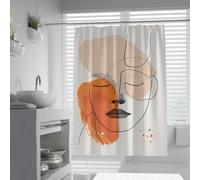 Abstract Face Line Shower Curtain Khaki Burnt Orange Waterproof Polyester Bathroom Shower Curtains Dry and Wet Separation Extra Long Cloth Fabric 150 x 180 cm