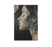 Abstract Face Profile Canvas Wall Art Textured Stone Effect Poster with Surreal Female Line Drawing for Bedroom Studio Office Gallery Minimalist Conceptual Decor Gift 24x36inch(60x90cm) Unframed