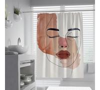 Abstract Face Single Line Drawing Shower Curtain Minimalist Female Portrait Shower Curtains Water Repellent Polyester Bathroom Decoration Quick Dry 200 x 200 cm