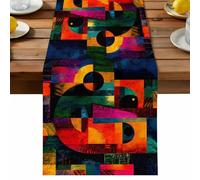 Abstract Face Table Runner, Colorful Boho Modern Geometric Splicing Cotton and Table Linen Runner for Kitchen Dining Home Decor for Party Festival Holiday Decoration Gift 13x72in