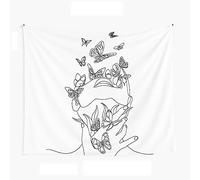 Abstract Face with Butterfly Tapestries Tapestry Wall Hanging Wall Bedroom Room Dorm Hang The Cloth 59"X79"(150x200cm) Color:One Line Drawing.
