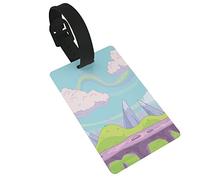 Abstract Fairy Tale Scene with Swirls Rainbow Childish Background Fantastic 2 Pcs Luggage Tags, Privacy Cover ID Label Loop and Address Card for Travel Bag Suitcase