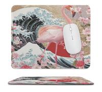 Abstract Fantasy Great Waves Soft Stitched Edge Mouse Pad,Rustic Colorful Ocean Waves Japanese Cherry Blossom Flamingo Non-Slip Mousepad for Office,Home 25x30 cm