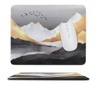 Abstract Fantasy Mountains Non-Slip Mousepad,Modern Colorful Black Gold Marble Mountain Animal Birds with Most Types of Mouse,Stitched Edges for Decoration 25x30 cm