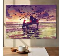 Abstract Fantasy Piano On The Beach Painting Print, Exquisite Wall Art Canvas Poster For Home, Kitchen, Bathroom Decor(20x30cm/Inner frame)