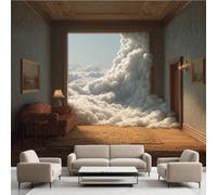 Abstract Fantasy Sky Surreal Wallpaper Decals, Fantasy Clouds Optical Illusion Murals Waterproof PVC, European Architecture Wall Stickers Self Adhesive for Sofa Background Bedroom Living 230x210 cm