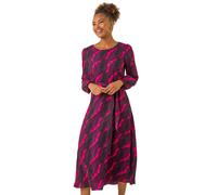 Abstract Feather Shirred Midi Dress Roman Pink 20