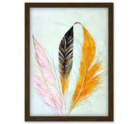 Abstract Feathers Drawing Plume Of Warm Autumnal Colours Artwork Framed Wall Art Print A4 Artery8 Brown One Size
