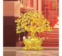 Abstract Feng Shui Money Tree Statue Sculpture Figurine Room Decor Crafts Ornament Gifts Decor Pale Gold Crystal Money Tree Figurine For Attract Wealth Money Luck And Business (Size : C)