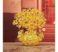 Abstract Feng Shui Money Tree Statue Sculpture Figurine Room Decor Crafts Ornament Gifts Decor Pale Gold Crystal Money Tree Figurine For Attract Wealth Money Luck And Business (Size : D)