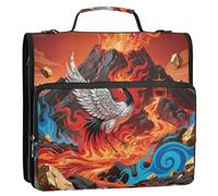 Abstract Fire Mountain Crane Red 3 Rings Organizer Binder with Shoulder Strap & Handle Multi-Pocket School Supplies Organizer for Office School