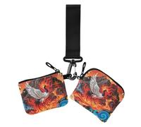 Abstract Fire Mountain Crane Red Dual Wristlet Wallets for Women Slim Portable Zipper Cash Coin Purse with Wristlet Strap for Woman 2 Packs