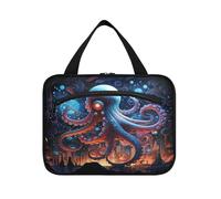 Abstract Fired Octopus Hanging Travel Toiletry Cosmetic Makeup Bag Large Capacity Foldable Storage Wash Bags for Women Girls Bathroom