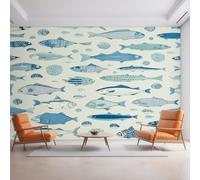 Abstract Fish Wallpaper for Living Room, Marine Life Photo Wallpaper for Bedroom 500x350 cm, Non-Woven Wall Mural, Home Decor D&O82