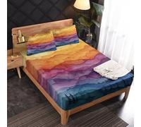 Abstract Fitted Sheet, Art Watercolor Landscape Bed Sheets Small Doule Size, 2 Pillowcase - 30 cm Deep Pocket, Soft Microfiber Patterned Bedding Bedroom Decor - WA651