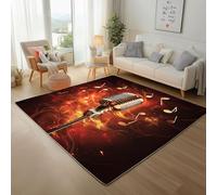 Abstract Flame Microphone Rug 120x170cm Rugs Living Room Non-slip Rug Machine Washable Floor Carpet Red Music Microphone Area Rug Soft Faux Wool Mats and Rugs for Bedroom Kitchen Decor