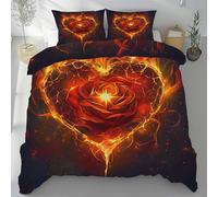 Abstract Flaming Rose King Duvet Set Flame Heart Roses Reversible Duvet Cover Bedding Sets Bed 3pcs Microfiber Quilt Cover 200x220cm Zipper Closure with 2 Pillow Cases 50x75 cm