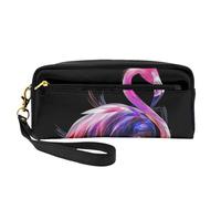 Abstract Flamingo Printed Leather Makeup Bags with Wrist Strap Portable Travel Toiletry Bag Cosmetic Organizer Bag for Women