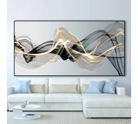 Abstract Floating Black Gold Mesh Canvas Painting Print Modern Luxury Wall Art Large Picture Poster for Room Home Decor 90x183cm/35x72inch With Black Framed Ready to Hang