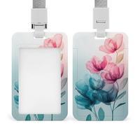 Abstract Floral Alcohol Ink Art Pink Teal Petals ID Badge Holder Retractable Clip Card Holder Card Protector Name Badge Name Tag for Work Office Doctor Nurse