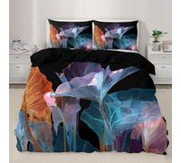Abstract Floral Bedding Set Single Retro Flowers Duvet Cover Colorful Ginkgo Leaf Comforter Cover Black Background Comforter Set with Pillowcases for Bedroom