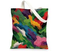 Abstract Floral Canvas Tote Bags, Colorful Pattern Reusable Grocery Bags, Lightweight Washable Shoulder Strap Canvas Bags for Gym Outdoor Travel Beach Picnic 13x15 Inch