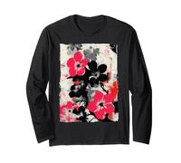 Abstract Floral Graffiti Street Art Japanese Pink Black Long Sleeve T-Shirt