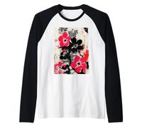 Abstract Floral Graffiti Street Art Japanese Pink Black Raglan Baseball Tee