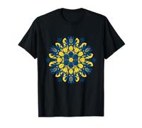 Abstract Floral Mandala Blue and Yellow Pattern T-Shirt