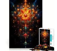 Abstract Floral Mandala with Cosmic Elements Jigsaw Puzzles 1000 Pieces for Teenagers Home Fun Smooth Cut Family Fun Great Gift (50x75cm)