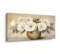 Abstract Floral Oil Painting Still Life Beige Flowers Posters, Print on Canvas Wall Art, for Living Room Home Decor Artwork(55x110cm/Inner frame)