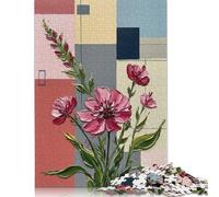 Abstract Floral Painting with Geometric Background Puzzle for Adults And Teenagers 1000 Pieces Paper Puzzle Jigsaws for Adults Family Activity Jigsaw Puzzles 38x26cm/1000pcs