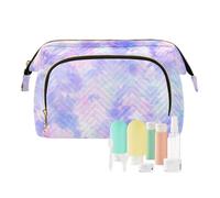 Abstract Floral Pastel Purple Pink Tie Dye Print Women Cosmetic Bag Makeup Bag Stylish Trip Beauty Bag Travel Toiletry Bag with Bottle Organizer 10.2 x 5.9 x 6.7 inch