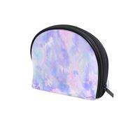 Abstract Floral Pastel Purple Pink Tie Dye Print Women's Shell Shape Cosmetic Makeup Bag, With Zipper Travel Toiletry Bag, Colorful Storage Bag for Lady Girl 8 x 2.5 x 5.5 inch