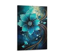 Abstract Floral Pattern Canvas Wall Art for Bedroom Colored Line Blue Flower Wall Decor Poster for Room Aesthetic