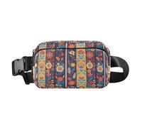 Abstract Floral Pattern Flowers Water Resistant Crossbody Bag Waist Packs with Adjustable Strap for Cycling Hiking Gym, Vector Illustration Ukrainian Folk Pattern, One Size