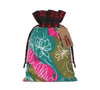 Abstract Floral Pattern Print Drawstring Bags, Candy Snack Bag, Reusable Holiday Pouches for Wrapping & Storage S