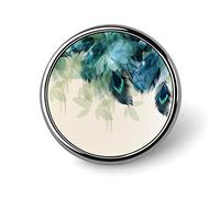 Abstract Floral Peacock Feathers Blue Green Leaves Round Brooch Pin, Unisex Smooth Surface Lapel Tie Pin, Lightweight Badge Jewelry Crafts Decor for Costume Accessory Men Women