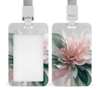 Abstract Floral Pink and Green Elegant Flower ID Badge Holder Retractable Clip Card Holder Card Protector Name Badge Name Tag for Work Office Doctor Nurse