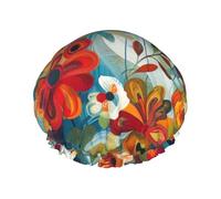 Abstract Floral Printed Double Layer Lined Shower Cap,Shower Caps For Women Reusable