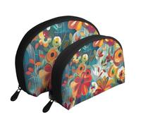 Abstract Floral Printed Makeup Bags 2-Piece Portable Shell Travel Toiletry Bag Cosmetic Organizer Bag for Women
