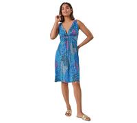 Roman Abstract Floral Stretch Jersey Dress for Women UK - Ladies Spring Everyday Summer Holiday V-Neckline Comfy Sleeveless Soft Knee Length Frock Fit & Flare Gowns - Blue - Size 14