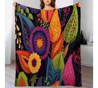 Abstract Floral Throw Blanket Paisley Pattern Printed Blanket Soft Flannel Throw Blankets, Lightweight Fuzzy Blue Bed Blankets for Sofa and Travel 130×150cm(51.18×59.06 in)