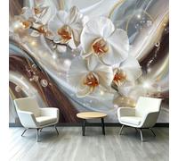 Abstract Floral Wall Murals 350 x 256 cm, Pearls Diamonds Mural Removable Wall Covering Fabric, Large Photo Wallpaper for Living Room Bedroom Kitchen Bathroom Office Kids