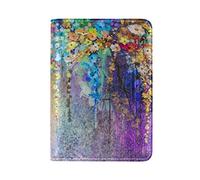 Abstract Floral Watercolor Purple Green Blue Genuine Leather Travel Passport Covers, Microfiber Leather Travel Wallet Holder Case Protector for Women and Men