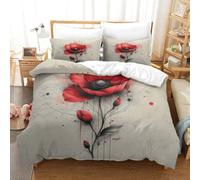 Abstract Flower 3D Print Bedding Set Red Poppy with Hidden Zipper And Pillow Casesfor Kid Teens Boys And Girls King（220x240cm）