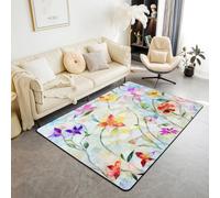 Abstract Flower Area Rugs,Watercolor Art Non Slip Carpet Colorful Floral Leaves Indoor Floor Mat Entrance Rug,Luxurious Boho Home Living Room Bedroom Decor,5x6'6''