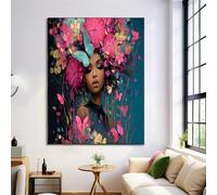 Abstract Flower Beauty Canvas Painting, Modern Oil Painting Wall Art, 24X35In - Indigo, Unframed, Poster Canvas Painting - Living Room Bedroom Kitchen Office Dining Room Decorative