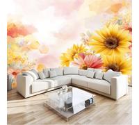 Abstract Flower Cluster Sunflower Honeycomb Bee Wall Mural 350 x 256 cm Pink Non-Woven Photo Wallpaper, Large Wall Covering for Living Room & Bedroom, Paste the Wall
